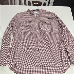 Columbia Men's Burgundy Checkered Button Down Shirt